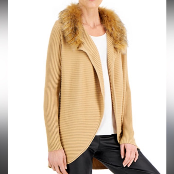 Faux fur collar cardigan NWT - Picture 6 of 6